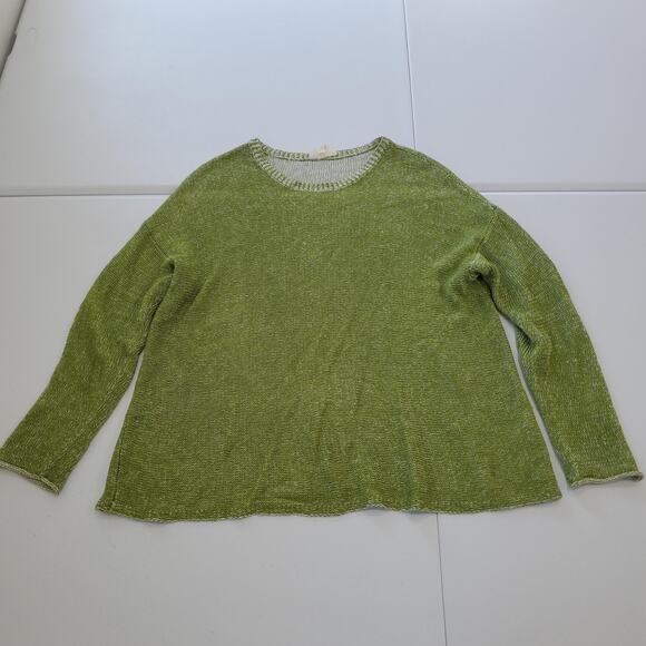 Eileen Fisher Sweater Womens Small Green Organic Linen Knit Pullover Lightweight - Picture 1 of 7